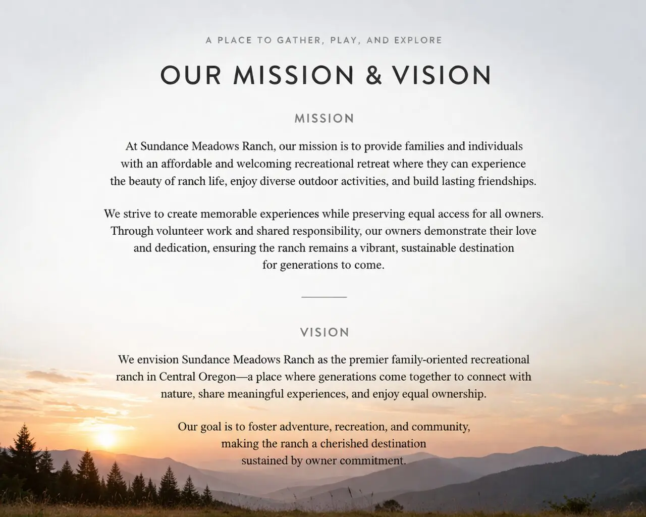 Mission and vision at Sundance Meadows
